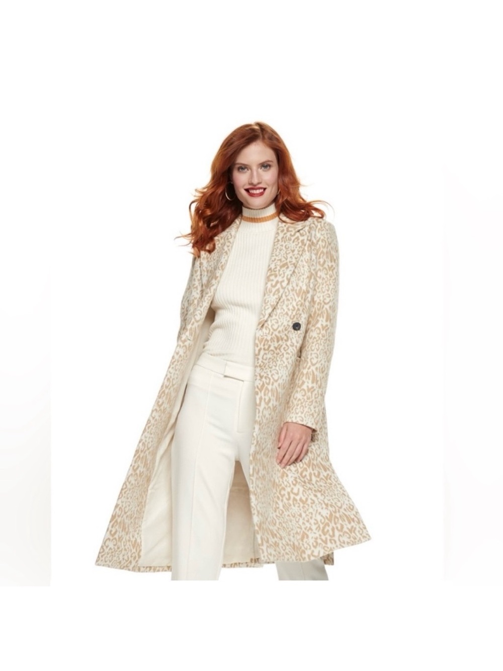 Nine West Cream Leopard-Print Trench Coat